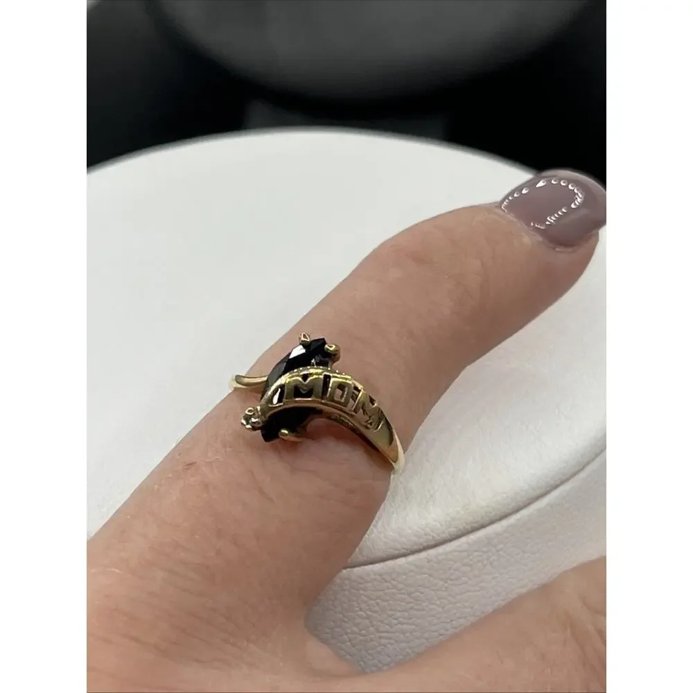 10K Yellow Gold Mom Ring Tourmaline Diamond Size 4.5 Mom Appreciation Gift Teste